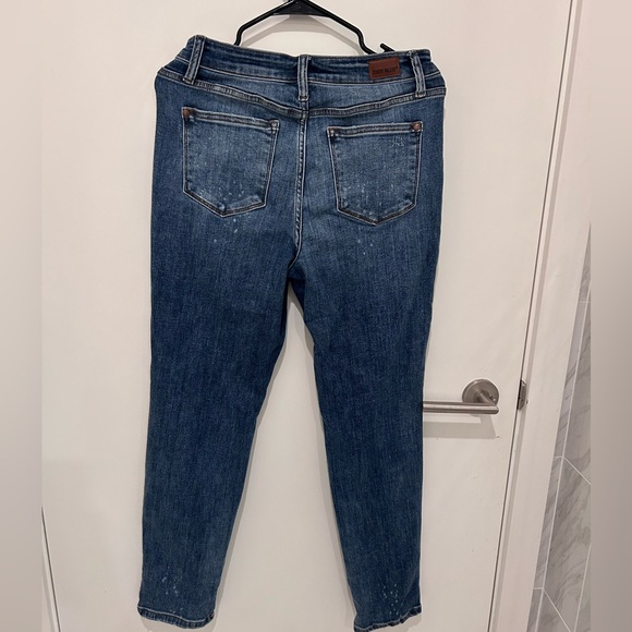 Judy Blue "Lennon" High Rise Bleach Splash Boyfriend Denim - Dark Mid Wash - 7 - Picture 2 of 3
